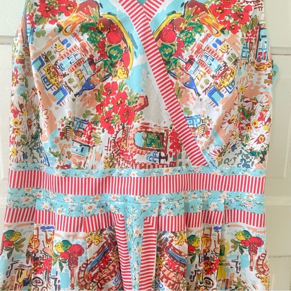 TALBOTS Sleeveless European Print Colorful V Neck Spring Dress Women's Size 10 - Picture 5 of 7
